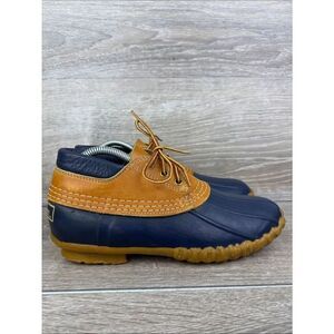 L.L. Bean Maine Hunting Shoe Women’s Sz 8 Waterproof Tan Leather Navy Moc Boots